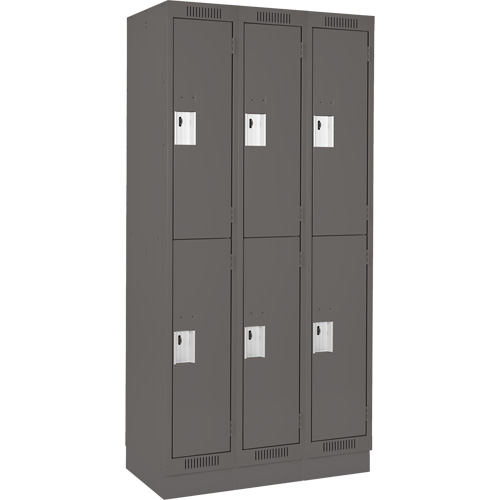 Clean Line Lockers, 2 -tier, Bank of 3, 36" x 18" x 76", Steel, Charcoal, Rivet (Assembled) Action Paper