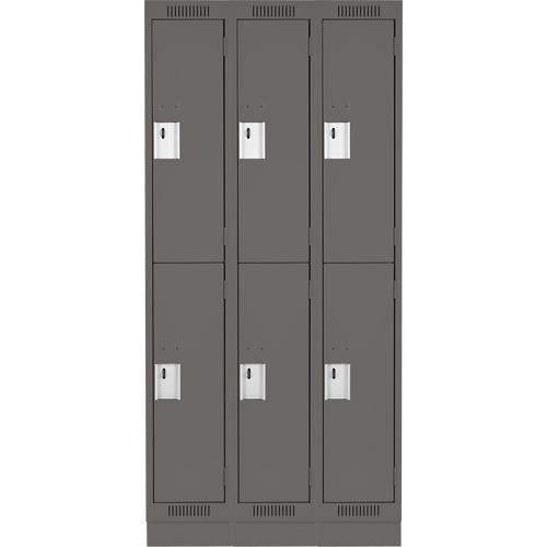 Clean Line Lockers, 2 -tier, Bank of 3, 36" x 18" x 76", Steel, Charcoal, Rivet (Assembled) Action Paper