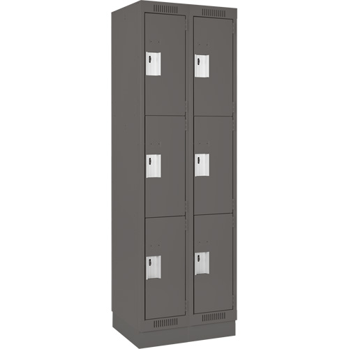 Clean Line Lockers, 3 -tier, Bank of 2, 24" x 18" x 76", Steel, Charcoal, Rivet (Assembled) Action Paper