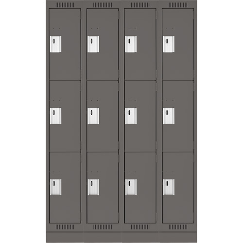 Clean Line Lockers, 3 -tier, Bank of 4, 48" x 18" x 76", Steel, Charcoal, Rivet (Assembled) Action Paper
