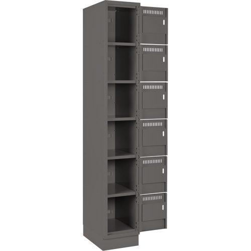 Clean Line Lockerette, 6 -tier, Bank of 4, 48" x 18" x 76", Steel, Charcoal, Rivet (Assembled) Action Paper