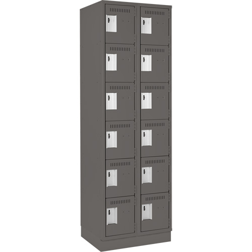 Clean Line Lockerette, 6 -tier, Bank of 2, 24" x 18" x 76", Steel, Charcoal, Rivet (Assembled) Action Paper