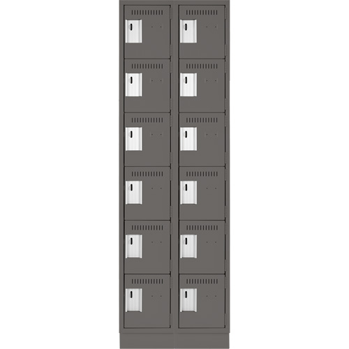 Clean Line Lockerette, 6 -tier, Bank of 2, 24" x 18" x 76", Steel, Charcoal, Rivet (Assembled) Action Paper
