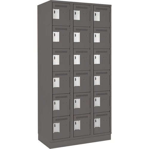Clean Line Lockerette, 6 -tier, Bank of 3, 36" x 18" x 76", Steel, Charcoal, Rivet (Assembled) Action Paper