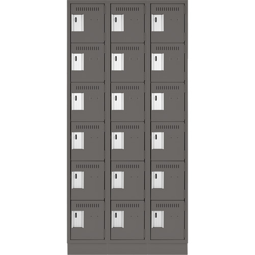 Clean Line Lockerette, 6 -tier, Bank of 3, 36" x 18" x 76", Steel, Charcoal, Rivet (Assembled) Action Paper