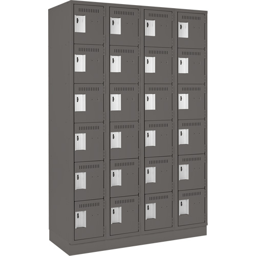 Clean Line Lockerette, 6 -tier, Bank of 4, 48" x 18" x 76", Steel, Charcoal, Rivet (Assembled) Action Paper