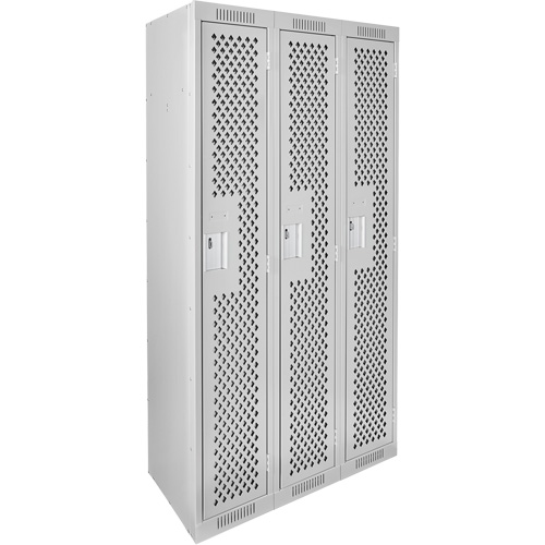 Clean Line Lockers, Bank of 3, 36" x 15" x 72", Steel, Grey, Rivet (Assembled), Perforated Action Paper