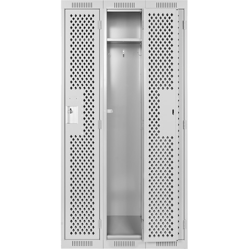 Clean Line Lockers, Bank of 3, 36" x 15" x 72", Steel, Grey, Rivet (Assembled), Perforated Action Paper