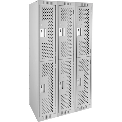 Clean Line Lockers, 2 -tier, Bank of 3, 36" x 15" x 72", Steel, Grey, Rivet (Assembled), Perforated Action Paper