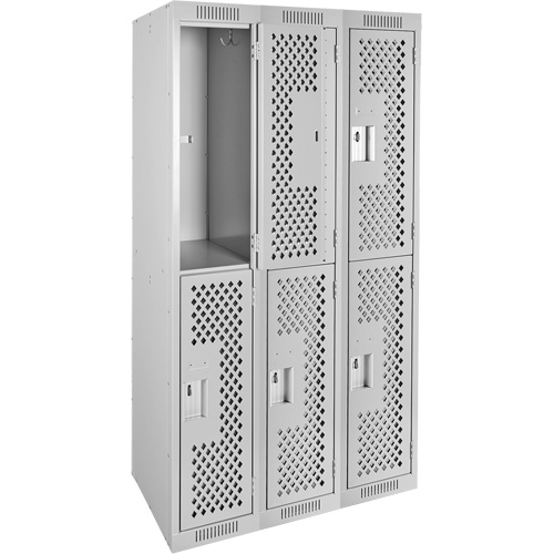 Clean Line Lockers, 2 -tier, Bank of 3, 36" x 15" x 72", Steel, Grey, Rivet (Assembled), Perforated Action Paper