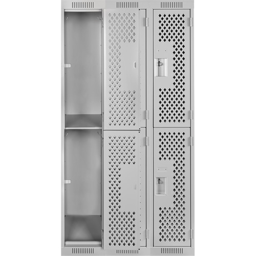 Clean Line Lockers, 2 -tier, Bank of 3, 36" x 15" x 72", Steel, Grey, Rivet (Assembled), Perforated Action Paper
