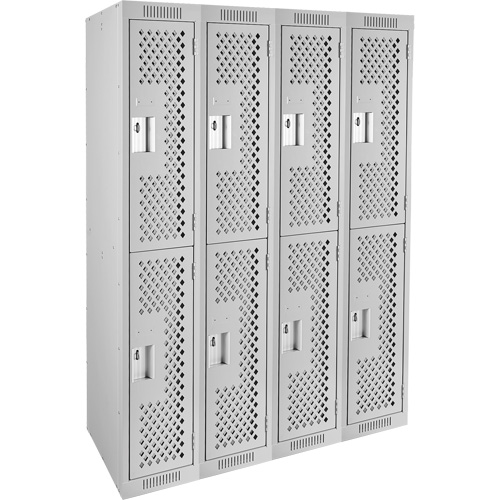 Clean Line Lockers, 2 -tier, Bank of 4, 48" x 15" x 72", Steel, Grey, Rivet (Assembled), Perforated Action Paper