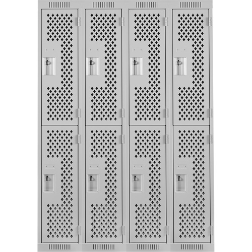 Clean Line Lockers, 2 -tier, Bank of 4, 48" x 15" x 72", Steel, Grey, Rivet (Assembled), Perforated Action Paper