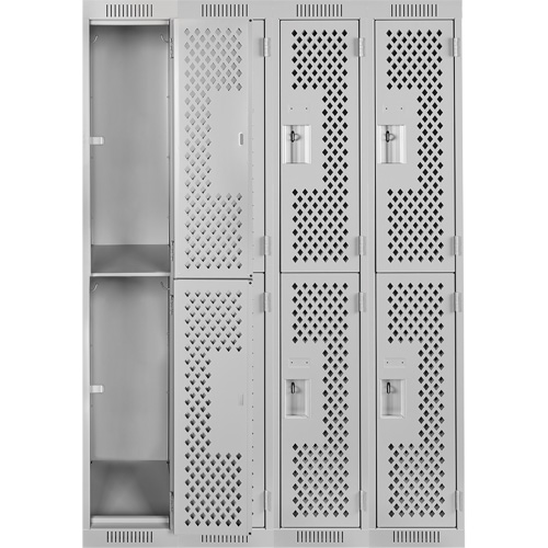 Clean Line Lockers, 2 -tier, Bank of 4, 48" x 15" x 72", Steel, Grey, Rivet (Assembled), Perforated Action Paper