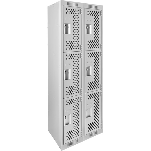 Clean Line Lockers, 3 -tier, Bank of 2, 24" x 12" x 72", Steel, Grey, Rivet (Assembled), Perforated Action Paper