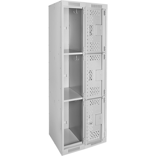 Clean Line Lockers, 3 -tier, Bank of 2, 24" x 12" x 72", Steel, Grey, Rivet (Assembled), Perforated Action Paper