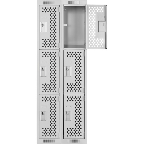 Clean Line Lockers, 3 -tier, Bank of 2, 24" x 12" x 72", Steel, Grey, Rivet (Assembled), Perforated Action Paper