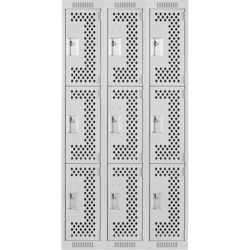 Clean Line Lockers, 3 -tier, Bank of 3, 36" x 12" x 72", Steel, Grey, Rivet (Assembled), Perforated Action Paper