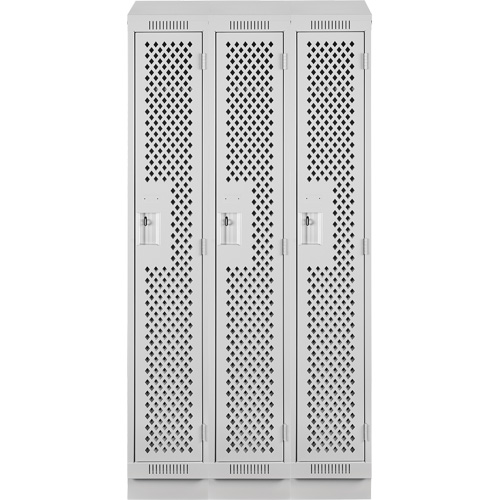 Clean Line Lockers, Bank of 3, 36" x 18" x 82", Steel, Grey, Rivet (Assembled), Perforated Action Paper