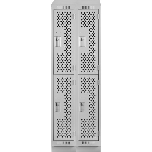 Clean Line Lockers, 2 -tier, Bank of 2, 24" x 18" x 82", Steel, Grey, Rivet (Assembled), Perforated Action Paper