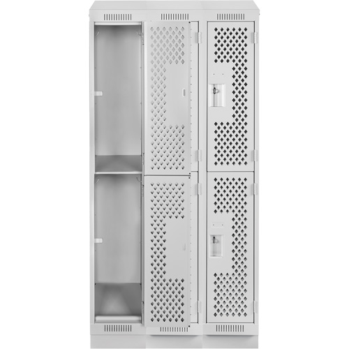 Clean Line Lockers, 2 -tier, Bank of 3, 36" x 15" x 82", Steel, Grey, Rivet (Assembled), Perforated Action Paper