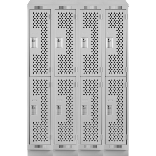 Clean Line Lockers, 2 -tier, Bank of 4, 48" x 15" x 82", Steel, Grey, Rivet (Assembled), Perforated Action Paper