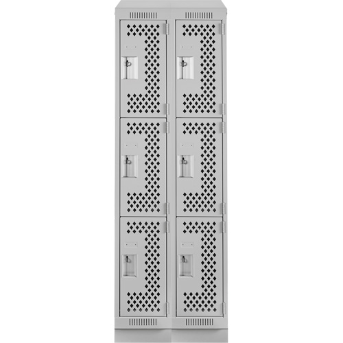 Clean Line Lockers, 3 -tier, Bank of 2, 24" x 18" x 82", Steel, Grey, Rivet (Assembled), Perforated Action Paper