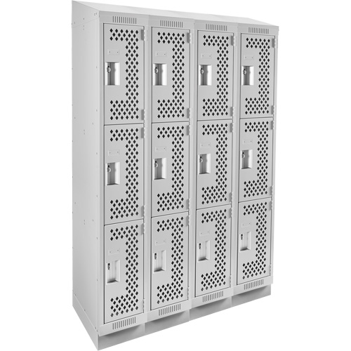 Clean Line Lockers, 3 -tier, Bank of 4, 48" x 18" x 82", Steel, Grey, Rivet (Assembled), Perforated Action Paper