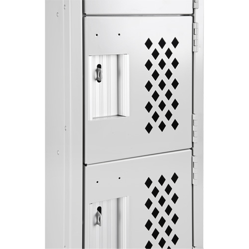 Assembled Clean Line Perforated Economy Lockers, 6 -tier, Bank of 4, 18" x 72" x 12", Steel Action Paper