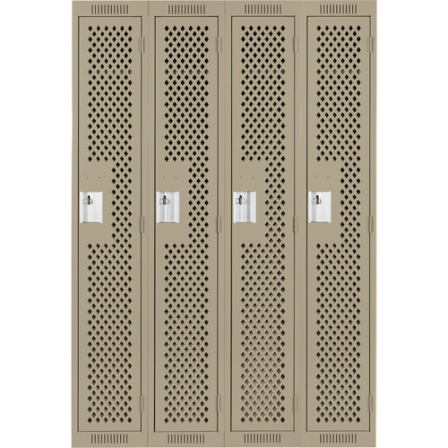 Clean Line Lockers, Bank of 4, 48" x 15" x 72", Steel, Beige, Rivet (Assembled), Perforated Action Paper