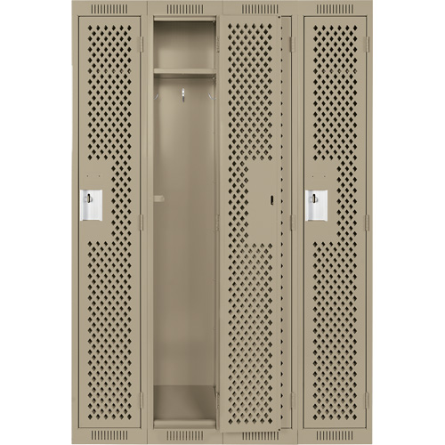 Clean Line Lockers, Bank of 4, 48" x 15" x 72", Steel, Beige, Rivet (Assembled), Perforated Action Paper