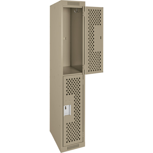 Clean Line Lockers, 2 -tier, 12" x 15" x 72", Steel, Beige, Rivet (Assembled), Perforated Action Paper