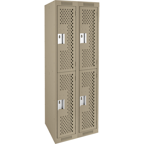 Clean Line Lockers, 2 -tier, Bank of 2, 24" x 12" x 72", Steel, Beige, Rivet (Assembled), Perforated Action Paper