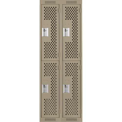 Clean Line Lockers, 2 -tier, Bank of 2, 24" x 12" x 72", Steel, Beige, Rivet (Assembled), Perforated Action Paper