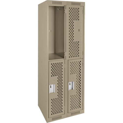 Clean Line Lockers, 2 -tier, Bank of 2, 24" x 12" x 72", Steel, Beige, Rivet (Assembled), Perforated Action Paper