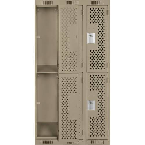 Clean Line Lockers, 2 -tier, Bank of 3, 36" x 12" x 72", Steel, Beige, Rivet (Assembled), Perforated Action Paper