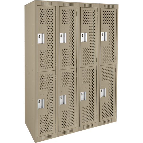 Clean Line Lockers, 2 -tier, Bank of 4, 48" x 15" x 72", Steel, Beige, Rivet (Assembled), Perforated Action Paper