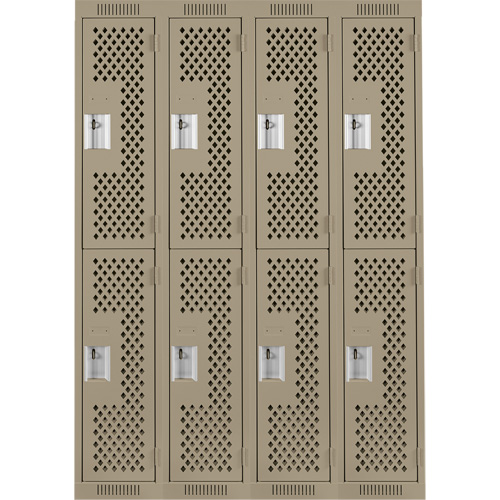 Clean Line Lockers, 2 -tier, Bank of 4, 48" x 15" x 72", Steel, Beige, Rivet (Assembled), Perforated Action Paper