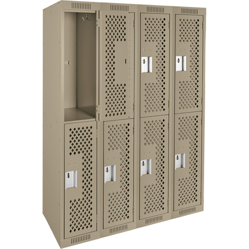 Clean Line Lockers, 2 -tier, Bank of 4, 48" x 15" x 72", Steel, Beige, Rivet (Assembled), Perforated Action Paper