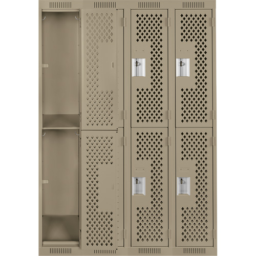 Clean Line Lockers, 2 -tier, Bank of 4, 48" x 15" x 72", Steel, Beige, Rivet (Assembled), Perforated Action Paper