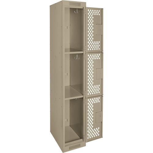 Casiers Clean Line, 3 niveaux, 12" x 12" x 72", Acier, Beige, Rivet (assembl&eacute;), Perfor&eacute; Action Paper