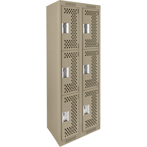 Clean Line Lockers, 3 -tier, Bank of 2, 24" x 12" x 72", Steel, Beige, Rivet (Assembled), Perforated Action Paper