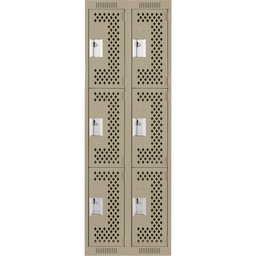 Clean Line Lockers, 3 -tier, Bank of 2, 24" x 12" x 72", Steel, Beige, Rivet (Assembled), Perforated Action Paper