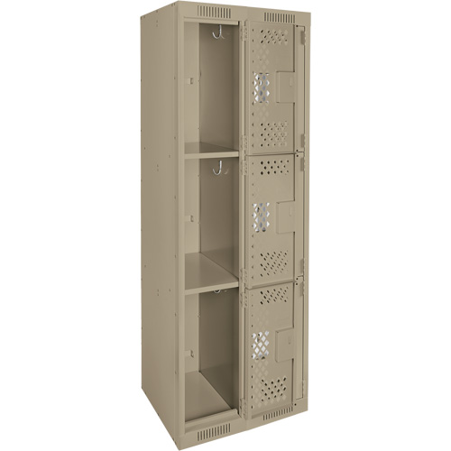 Clean Line Lockers, 3 -tier, Bank of 2, 24" x 12" x 72", Steel, Beige, Rivet (Assembled), Perforated Action Paper