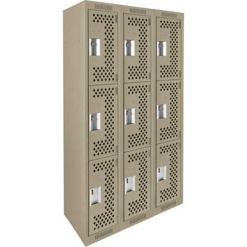 Casiers Clean Line, 3 niveaux, Bloc de 3, 36" x 12" x 72", Acier, Beige, Rivet (assembl&eacute;), Perfor&eacute; Action Paper