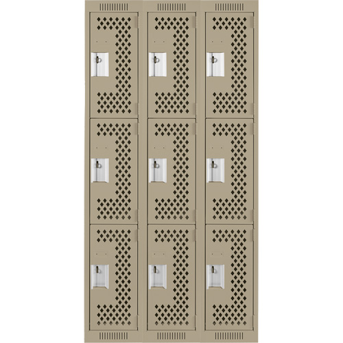 Casiers Clean Line, 3 niveaux, Bloc de 3, 36" x 12" x 72", Acier, Beige, Rivet (assembl&eacute;), Perfor&eacute; Action Paper