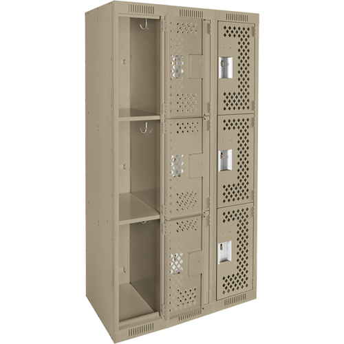 Casiers Clean Line, 3 niveaux, Bloc de 3, 36" x 12" x 72", Acier, Beige, Rivet (assembl&eacute;), Perfor&eacute; Action Paper