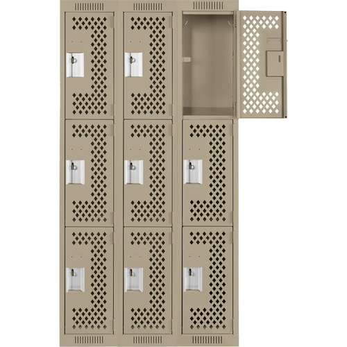 Casiers Clean Line, 3 niveaux, Bloc de 3, 36" x 12" x 72", Acier, Beige, Rivet (assembl&eacute;), Perfor&eacute; Action Paper