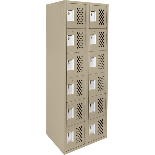 Assembled Lockerettes Clean Line Perforated Economy Lockers, 6 -tier, Bank of 2, 18" x 72" x 12", Steel Action Paper