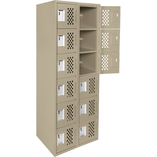 Assembled Lockerettes Clean Line Perforated Economy Lockers, 6 -tier, Bank of 2, 18" x 72" x 12", Steel Action Paper